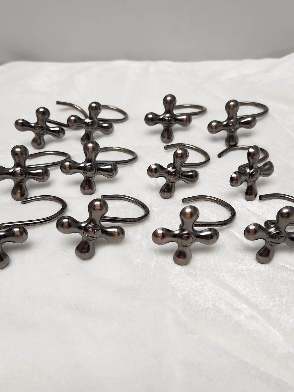 Set of 12 Gunmetal Sink Knob Shower Curtain Rings